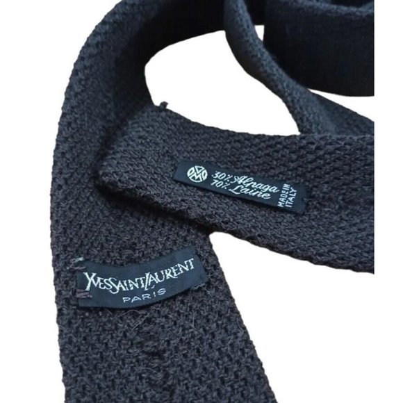 YVES SAINT LAURENT Solid Brown With Logo Wool Blend Slim Tie ITALY 53"/ 2" EX CO - Picture 3 of 7